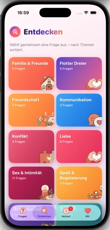 Themenübersicht der ever2 Paar-App